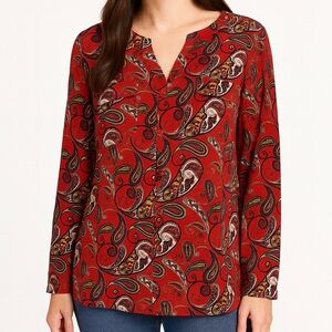 Women’s Red Paisley Blouse – Flowy & Versatile